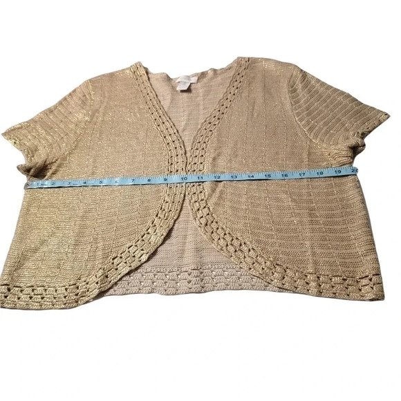 Chico's  size 2 cream gold crochet tight knit cropped sweater cardigan women's - Picture 4 of 10
